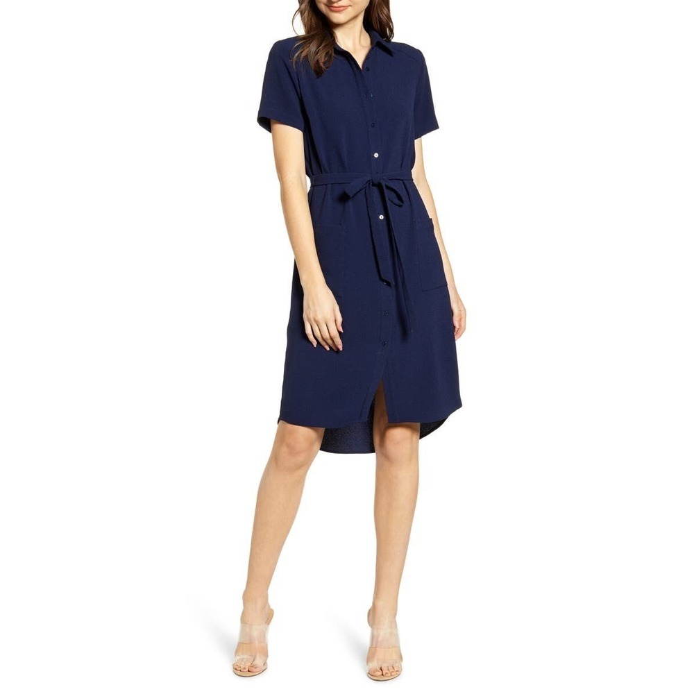 Rachel Parcell Peacoat Button Front Shirt Dress Navy Blue Size Small